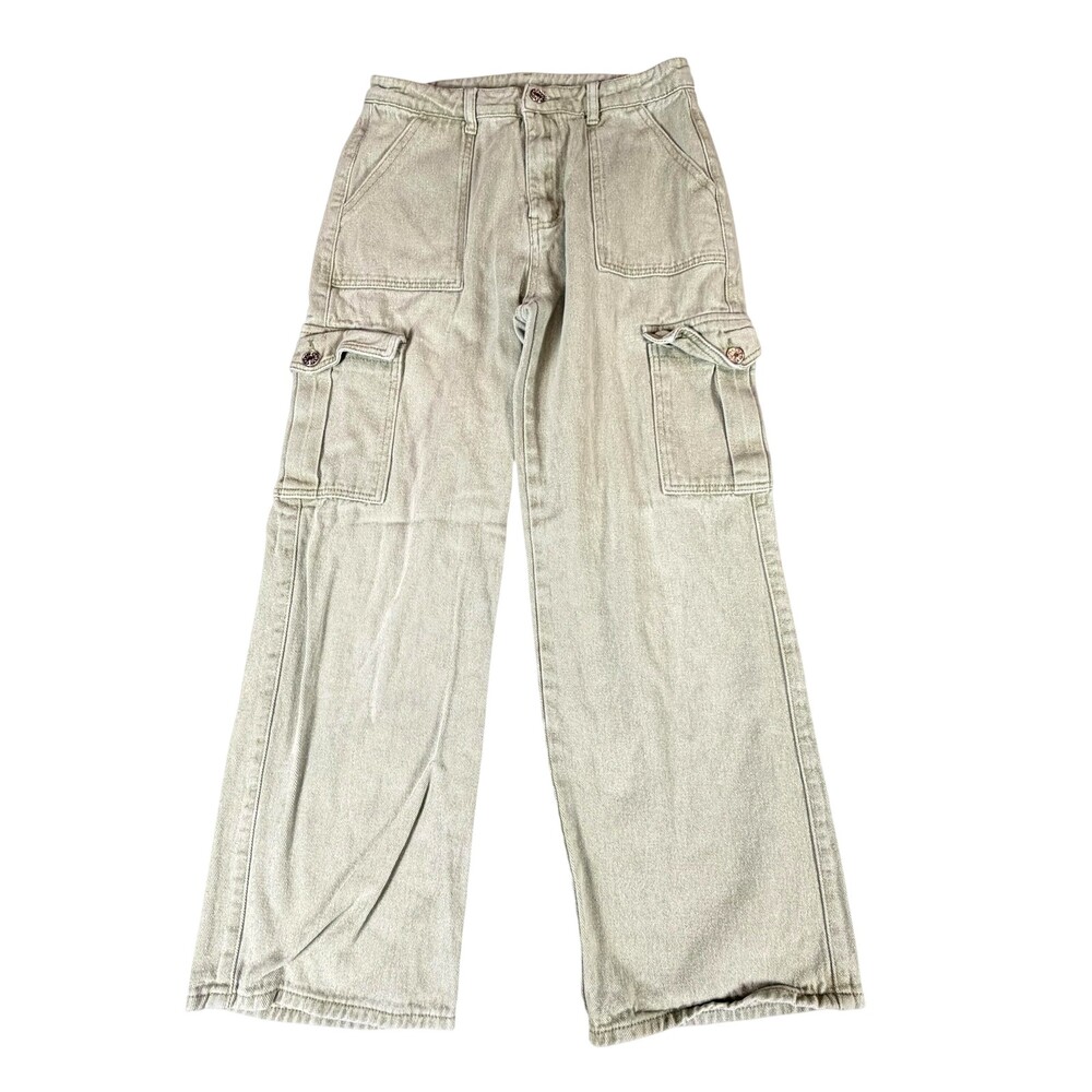 CIDER Jeans Womens Medium Green Relaxed Wide Leg High Rise Cargo Denim (28x28)